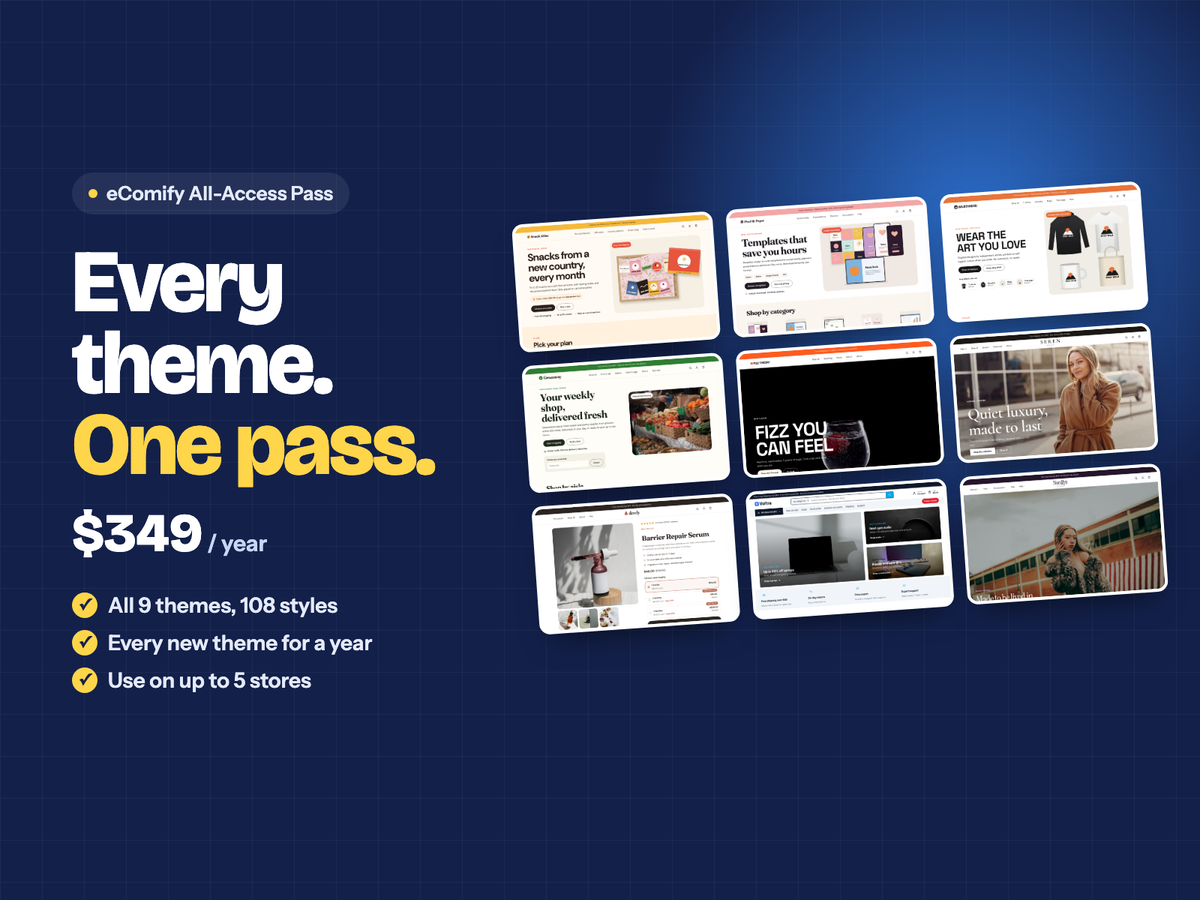 eComify All-Access Pass: every Shopify theme for a year, $349