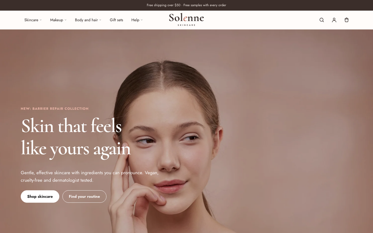 Kinetic Beauty demo homepage (Solenne Skincare)