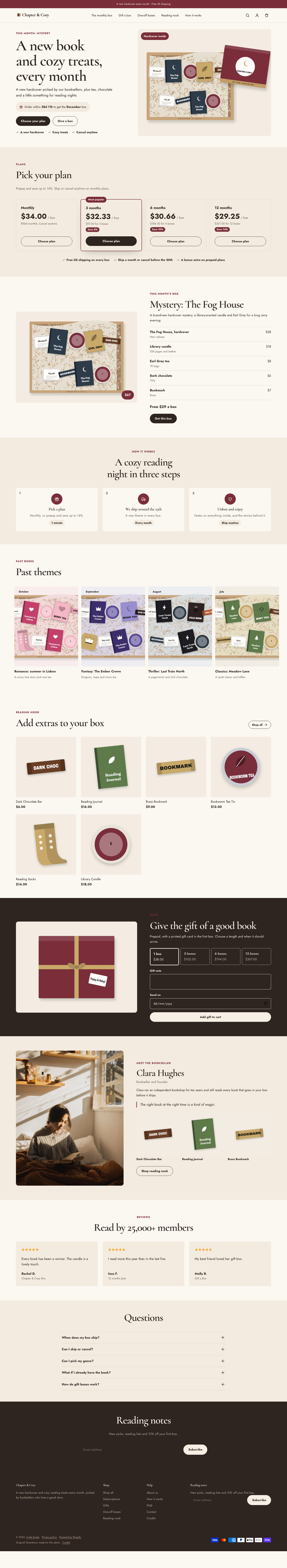 Chapter & Cozy: the full homepage, top to bottom