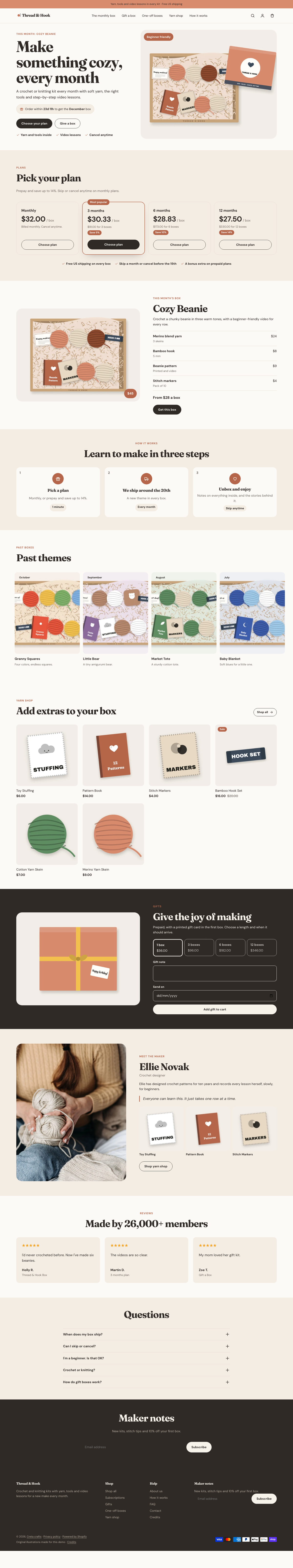 Thread & Hook: the full homepage, top to bottom