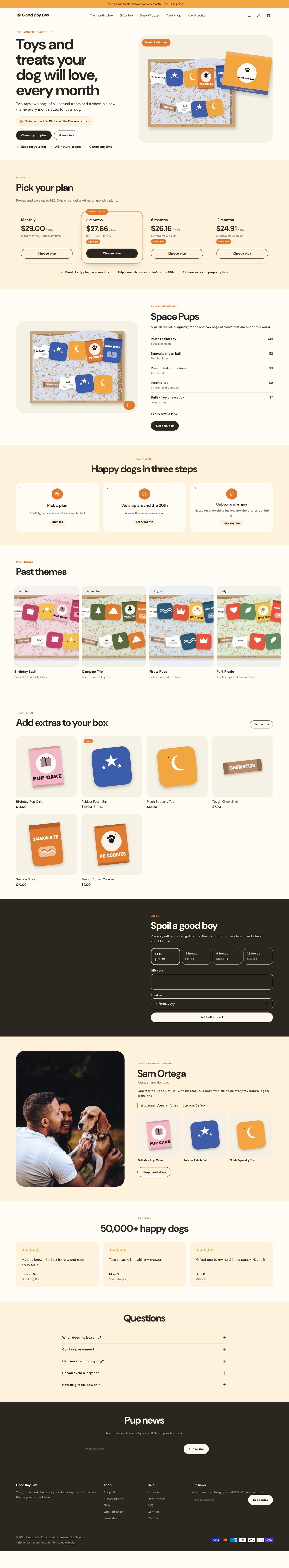 Good Boy Box: the full homepage, top to bottom