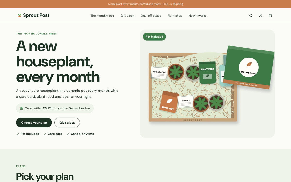 Sprout Post: box hero with a cutoff countdown built with Crate