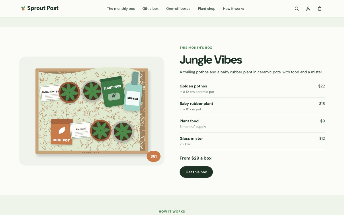 Sprout Post: this month's box with item values