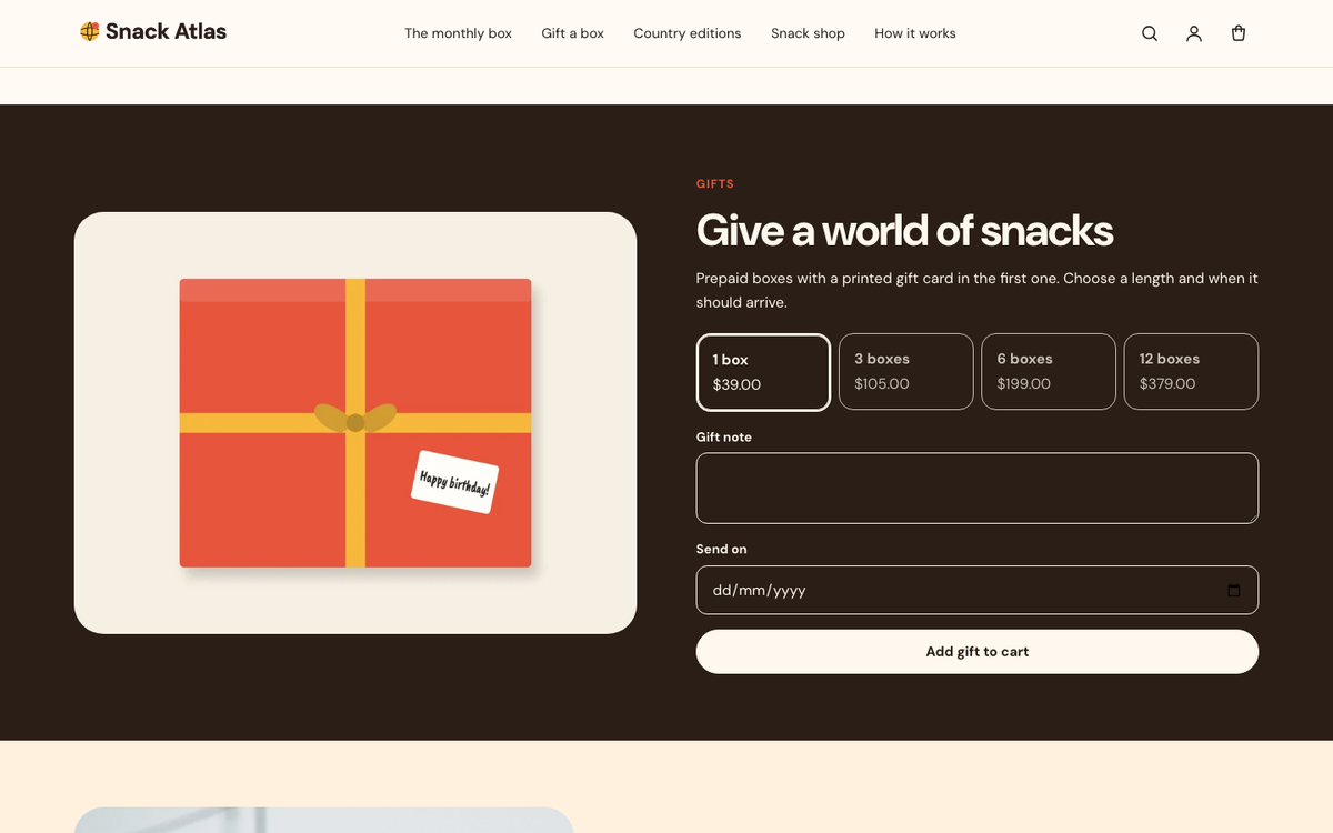 Gift a box with a note and send date