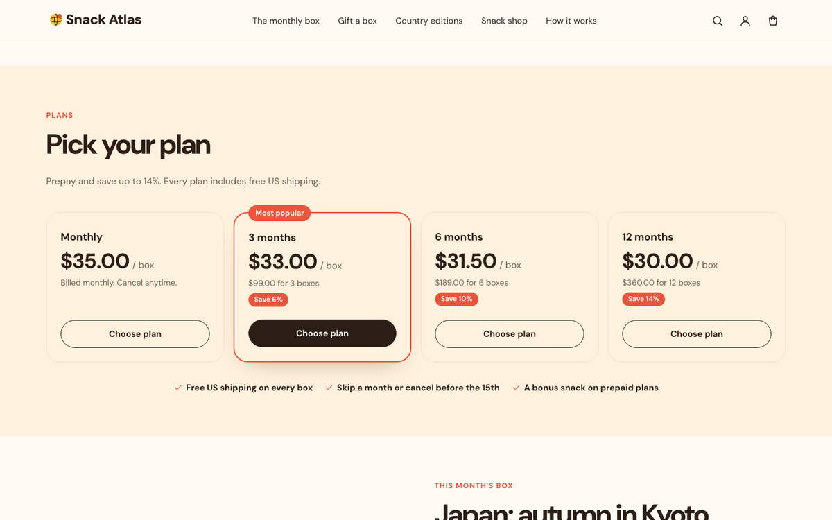 Plan picker with price per box and savings
