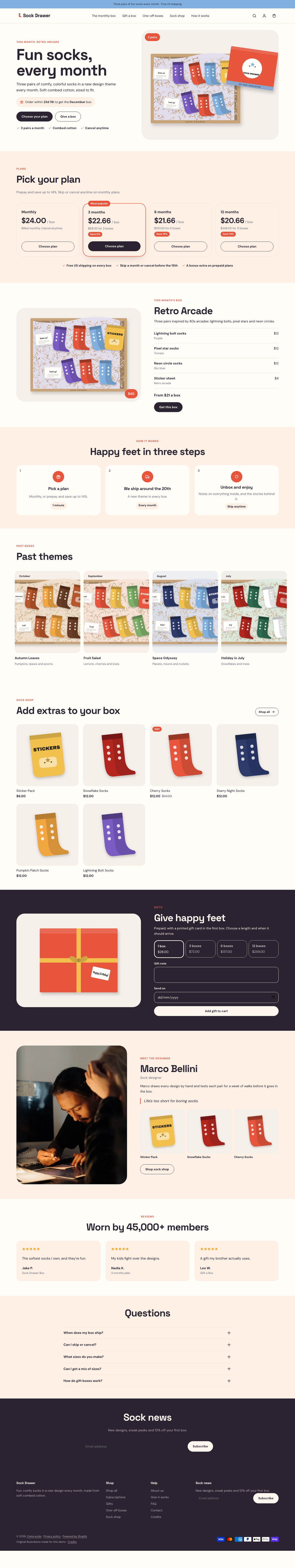 Sock Drawer: the full homepage, top to bottom