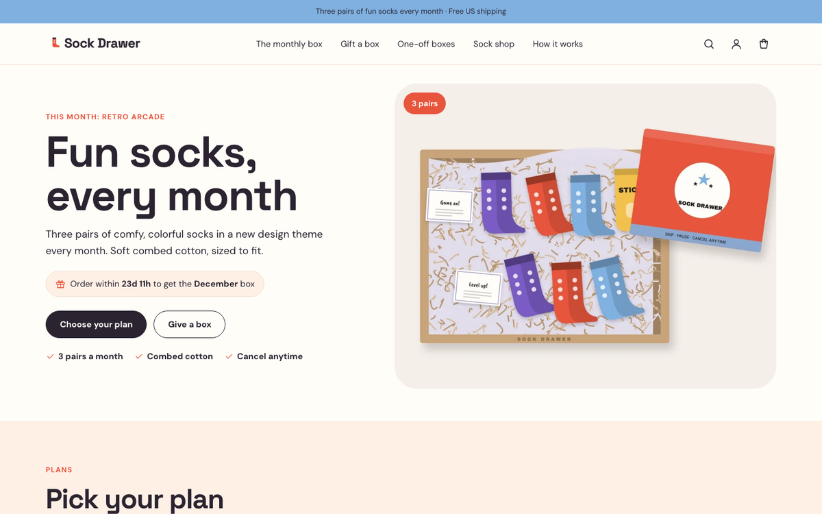 Sock Drawer: box hero with a cutoff countdown built with Crate