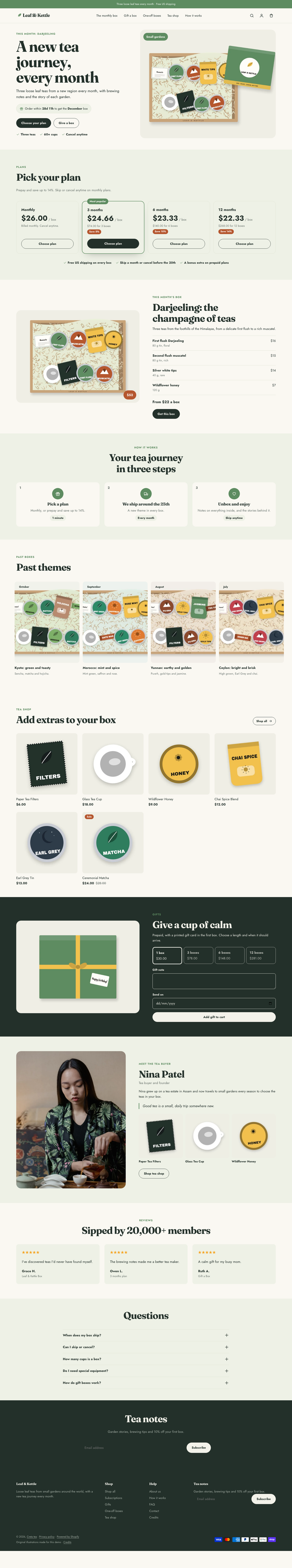 Leaf & Kettle: the full homepage, top to bottom