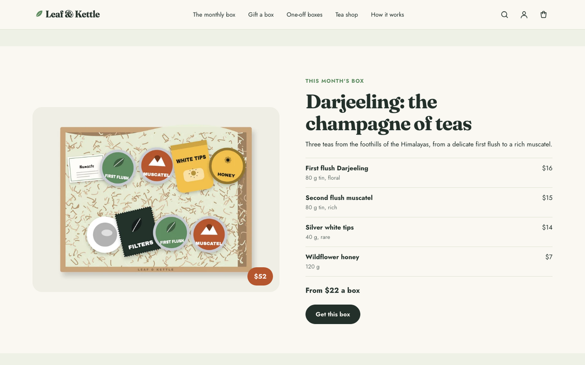 Leaf & Kettle: this month's box with item values