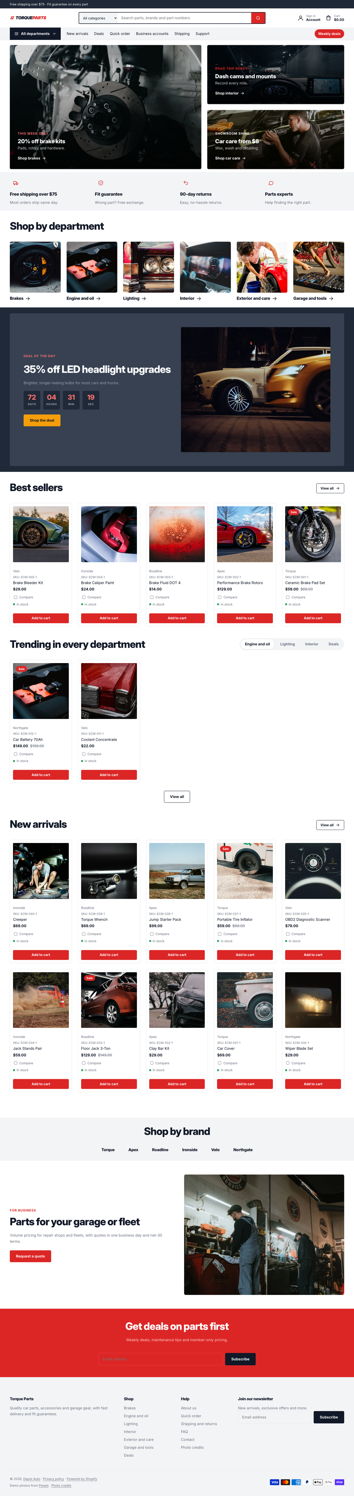 Torque Parts: the full homepage, top to bottom