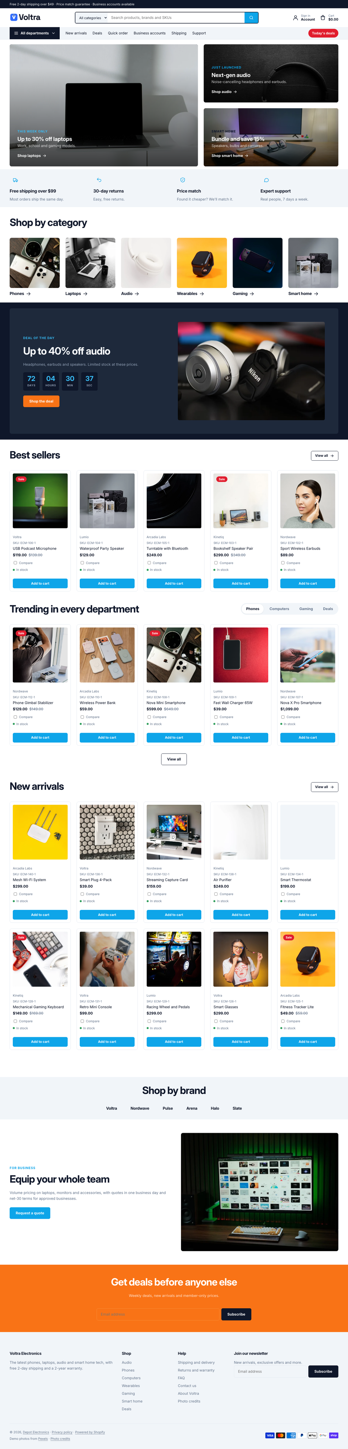 Voltra Electronics: the full homepage, top to bottom