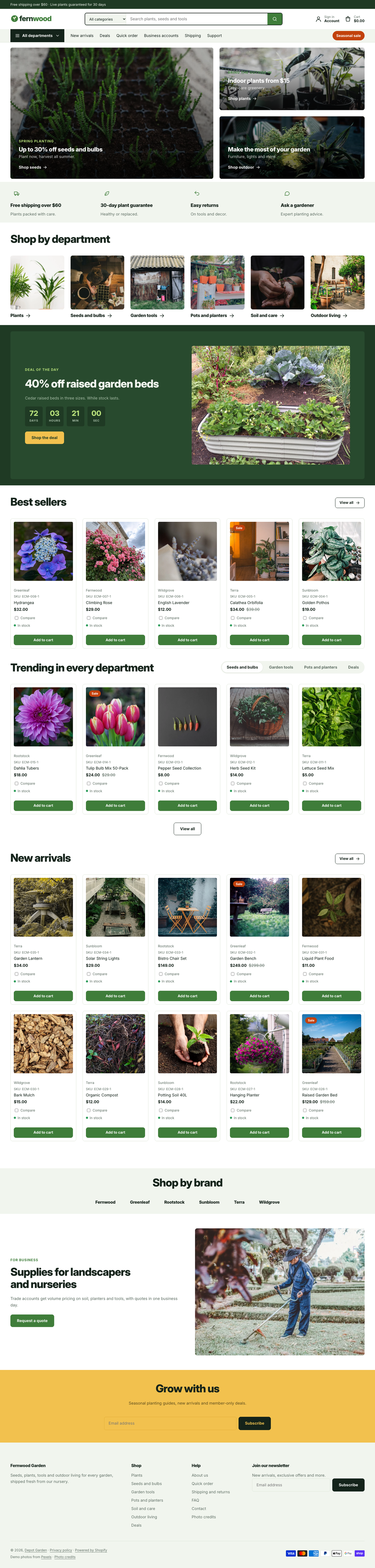 Fernwood Garden: the full homepage, top to bottom