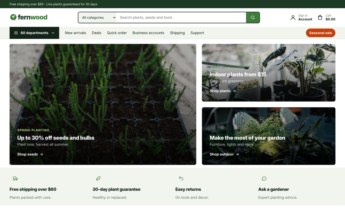 Fernwood Garden: demo homepage built with Depot