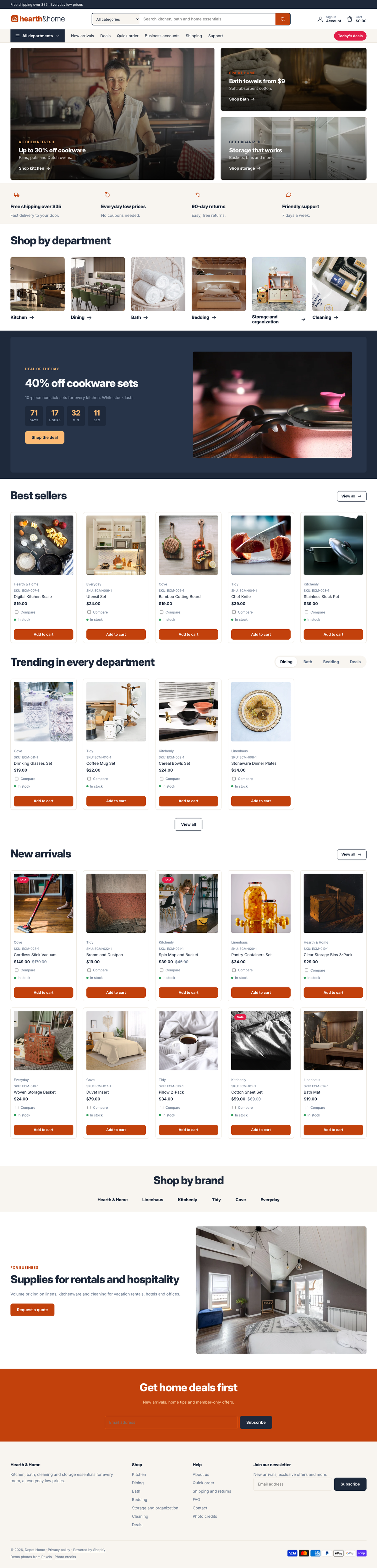 Hearth & Home: the full homepage, top to bottom