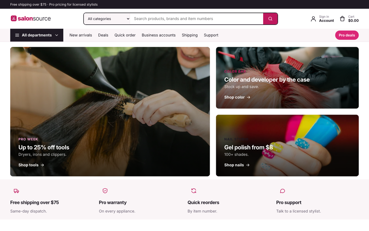 Salon Source: demo homepage built with Depot
