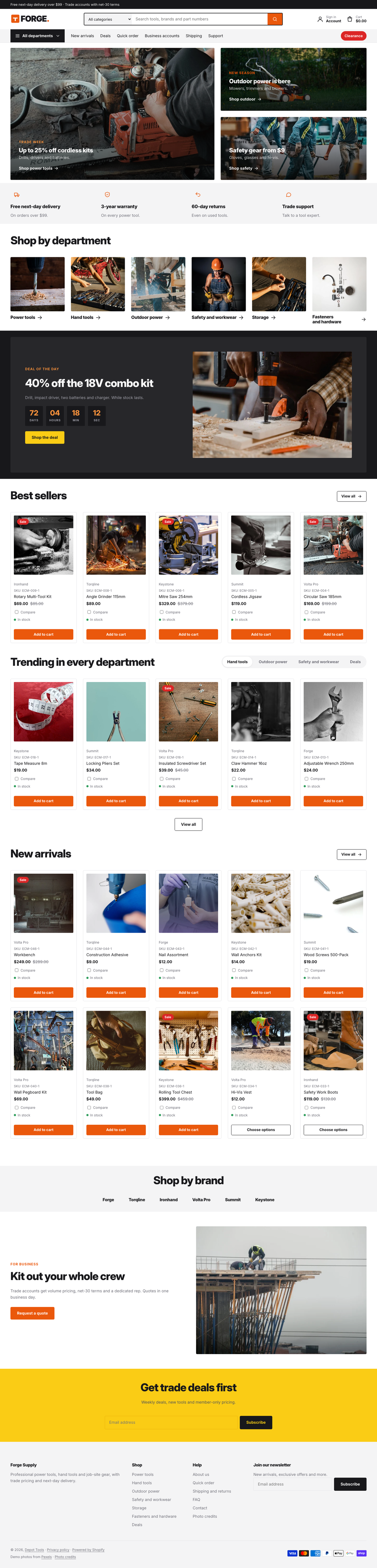 Forge Supply: the full homepage, top to bottom