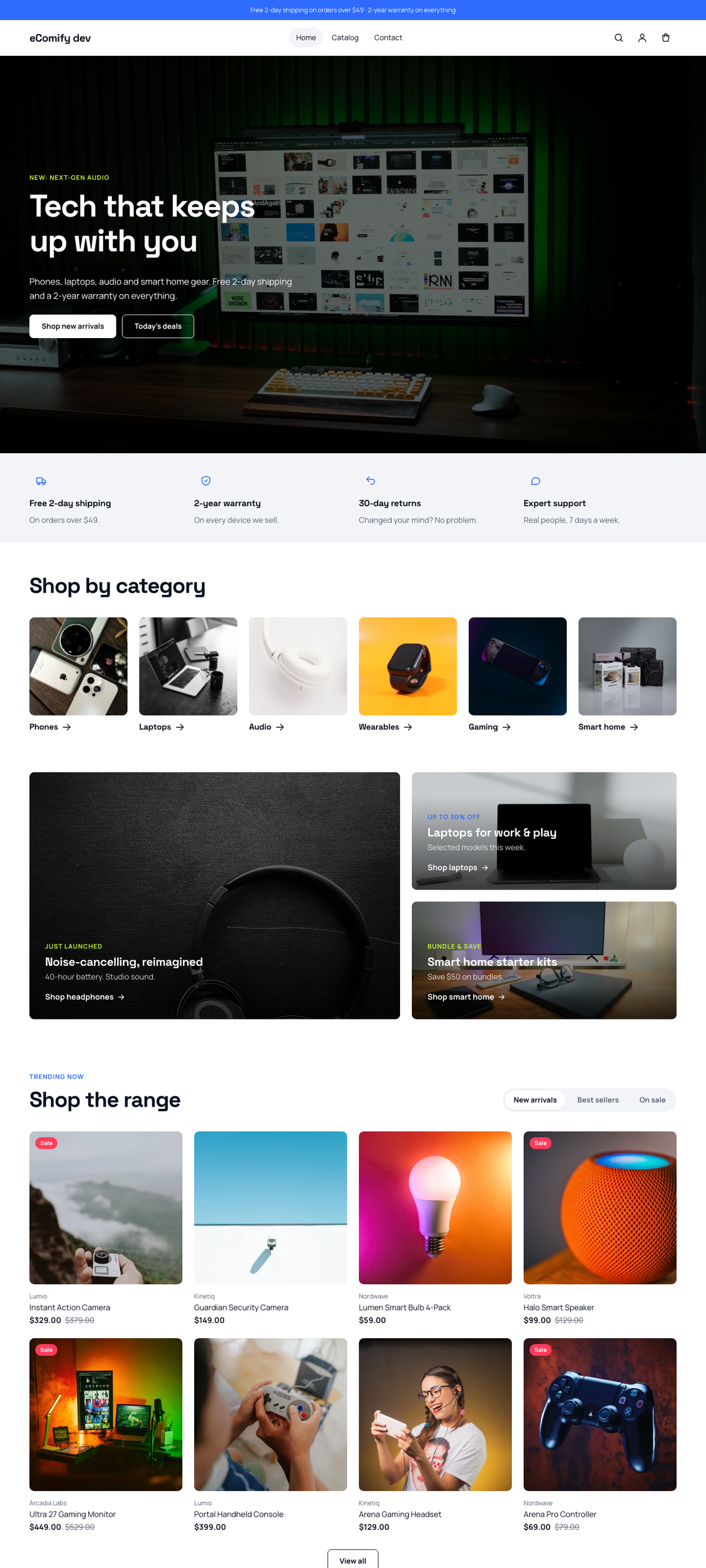 The full Electronics demo homepage, top to bottom