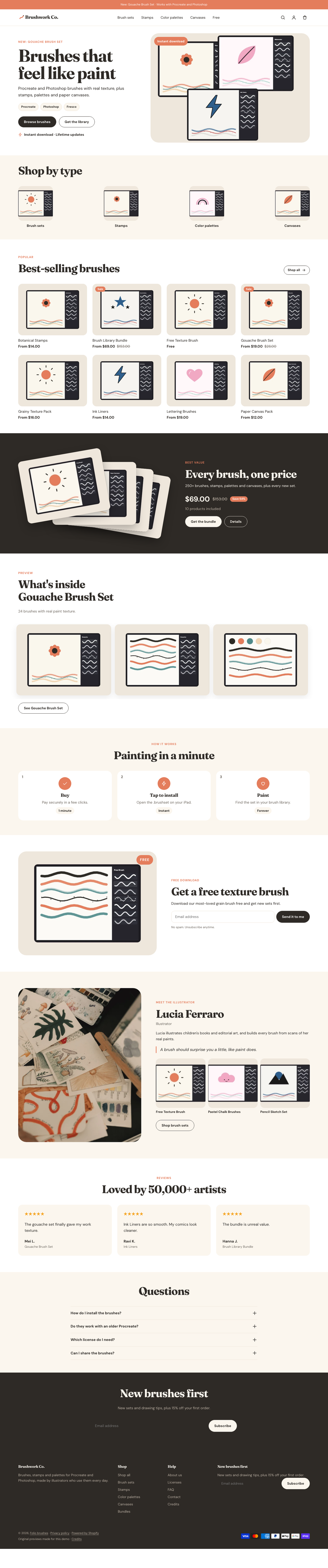 Brushwork Co.: the full homepage, top to bottom