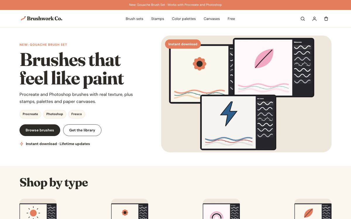 Brushwork Co.: download hero built with Folio