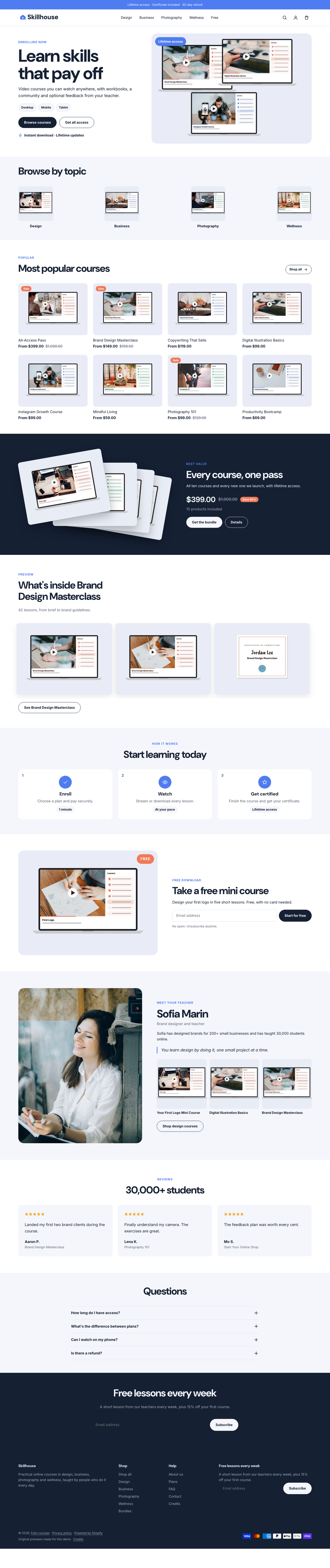 Skillhouse: the full homepage, top to bottom