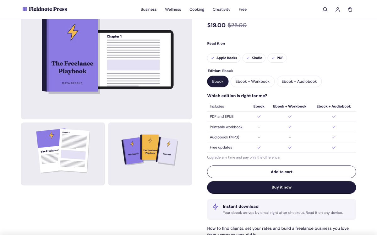 Fieldnote Press: license picker with a comparison table
