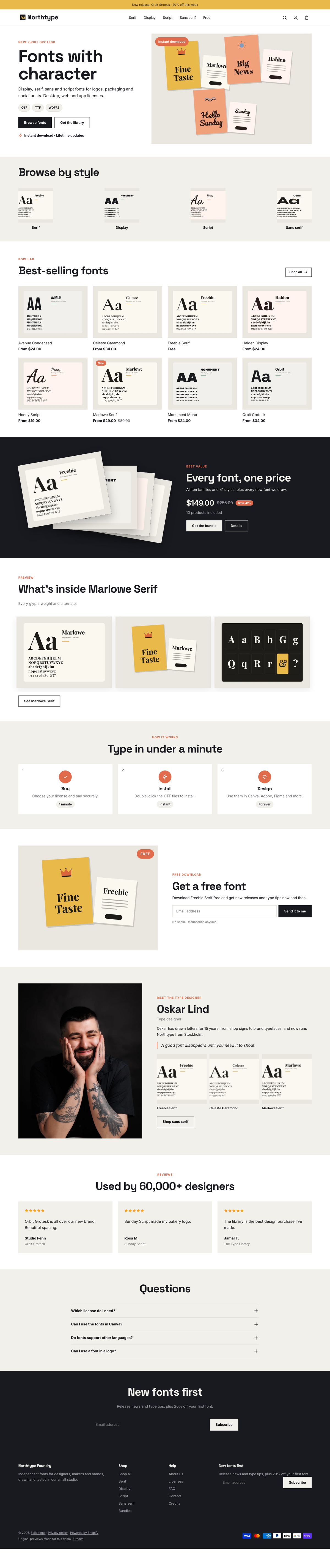 Northtype Foundry: the full homepage, top to bottom
