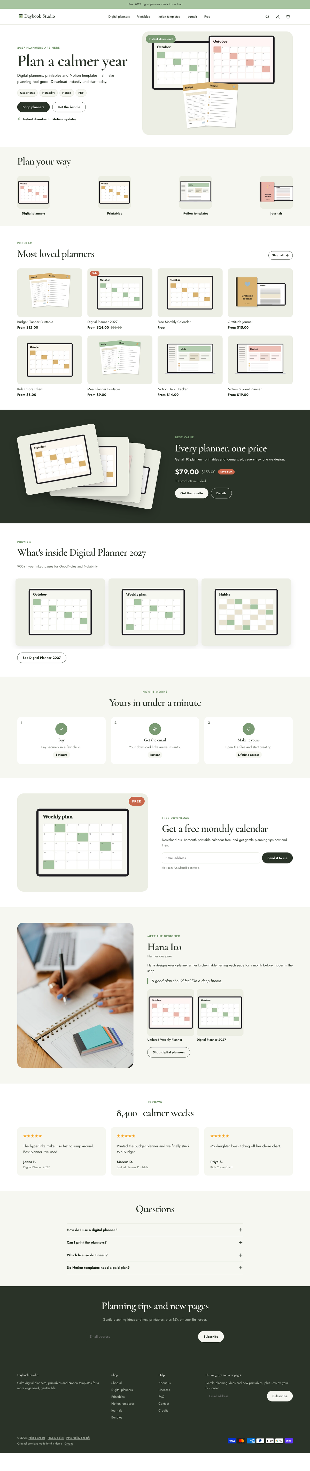 Daybook Studio: the full homepage, top to bottom