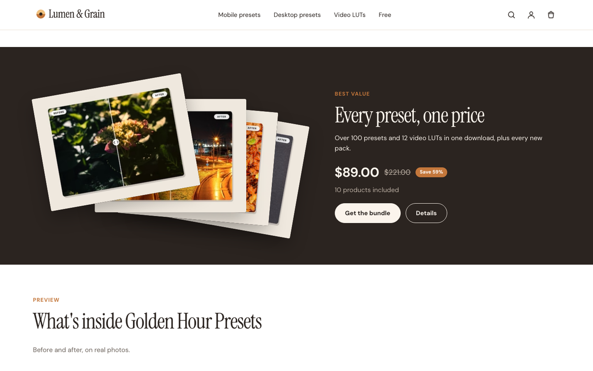 Lumen & Grain: bundle showcase with worth and saving