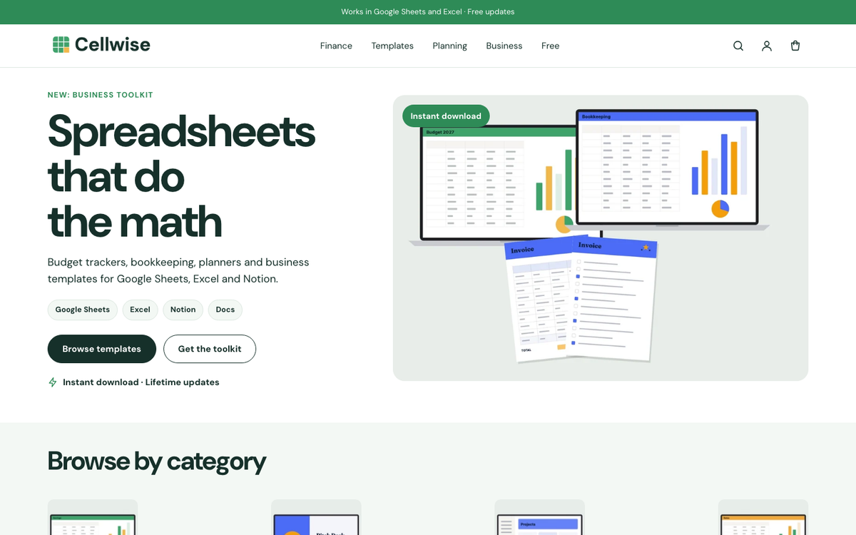 Cellwise: download hero built with Folio