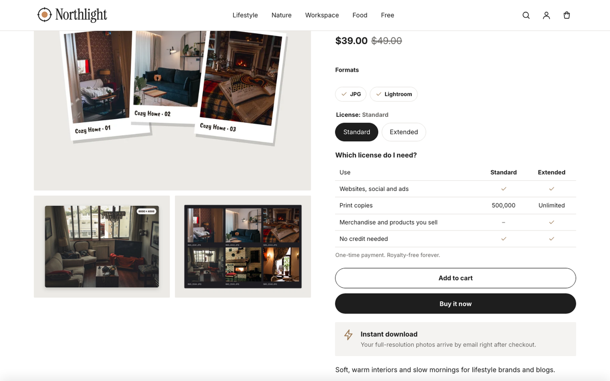 Northlight Stock: license picker with a comparison table