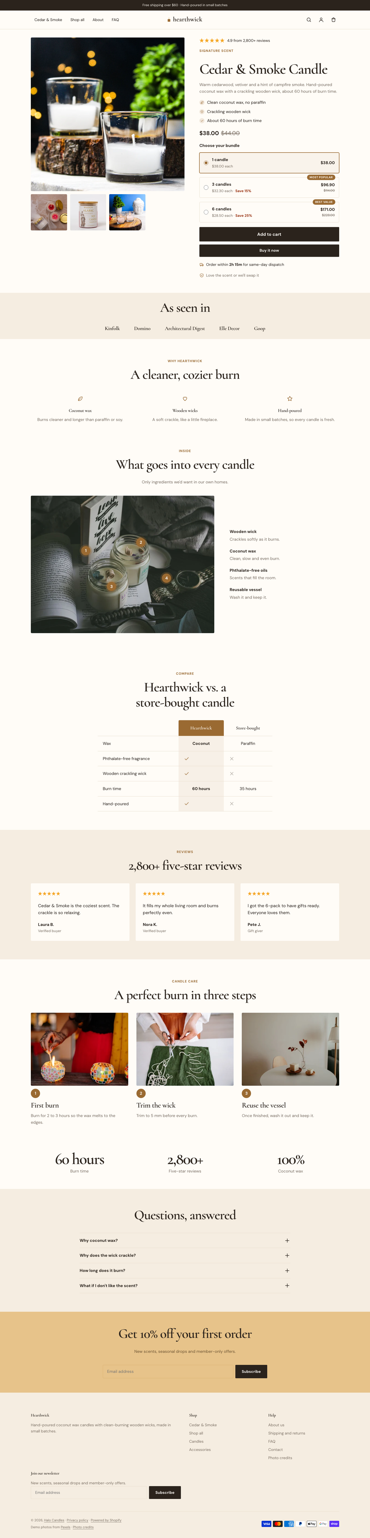 Hearthwick: the full homepage, top to bottom