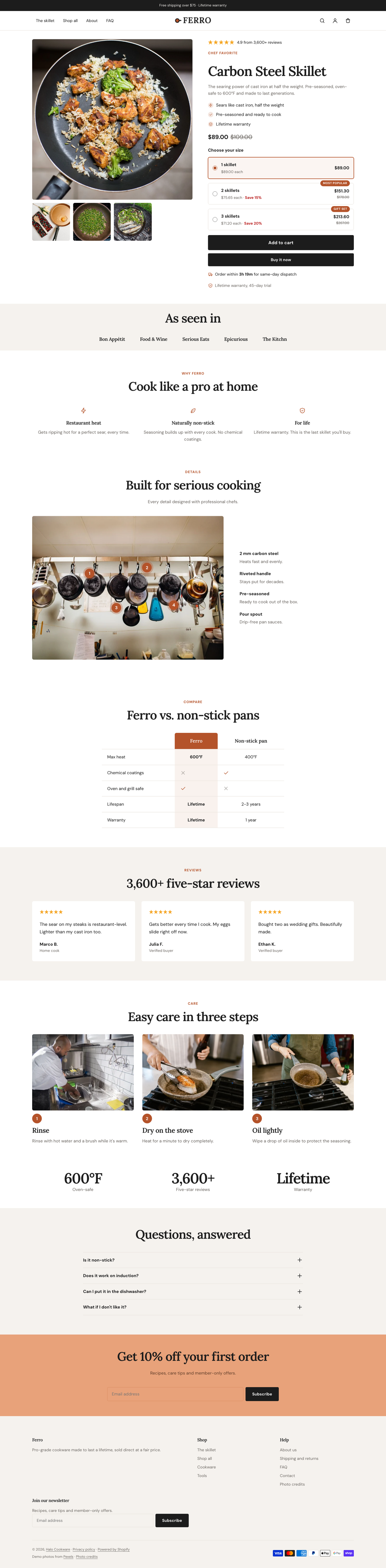 Ferro: the full homepage, top to bottom