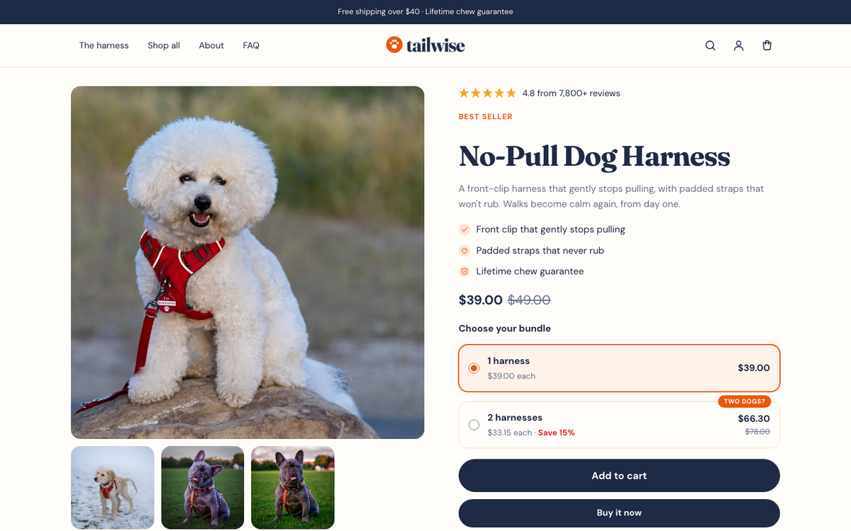 Tailwise: product hero with bundle offers built with Halo