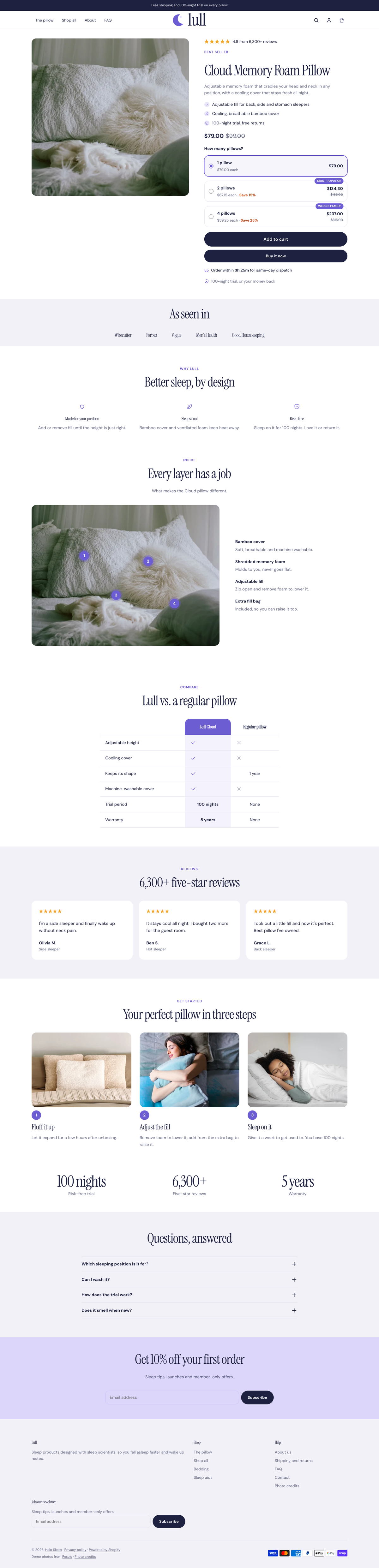 Lull: the full homepage, top to bottom