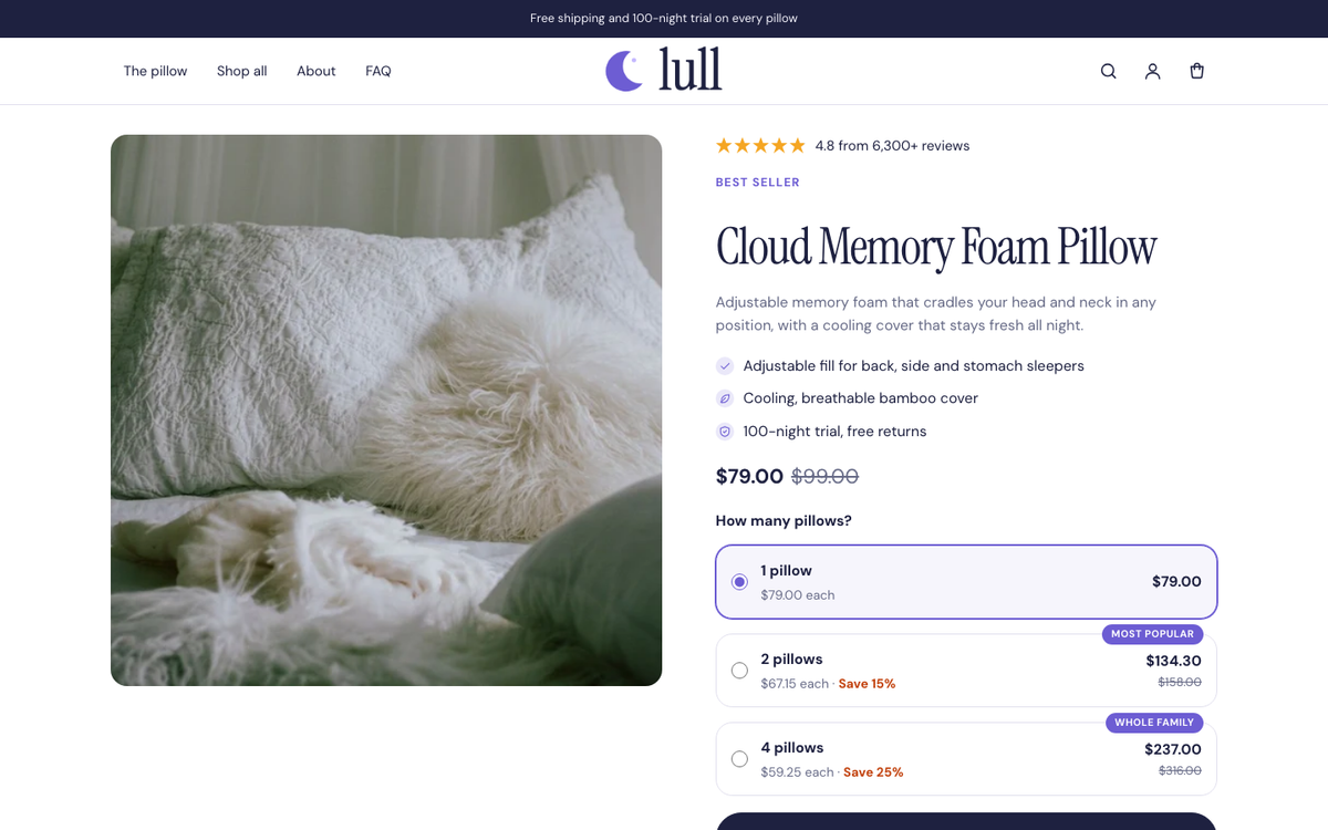 Lull: product hero with bundle offers built with Halo