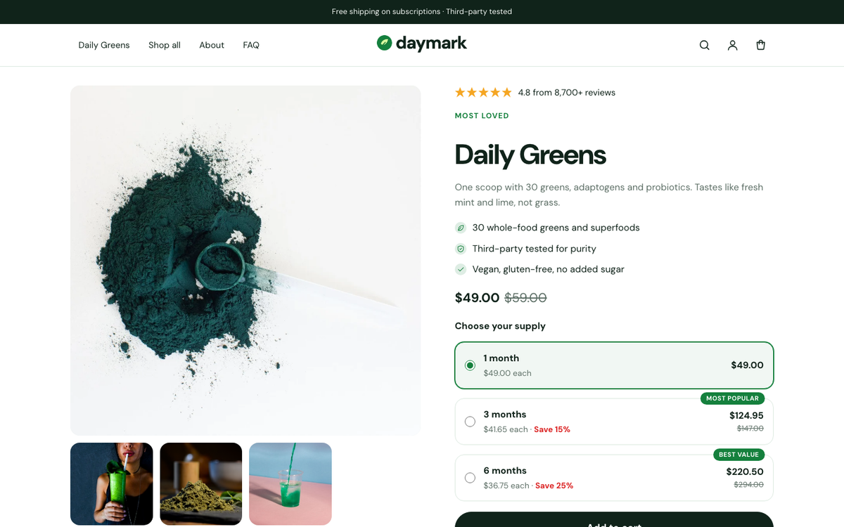Daymark: product hero with bundle offers built with Halo