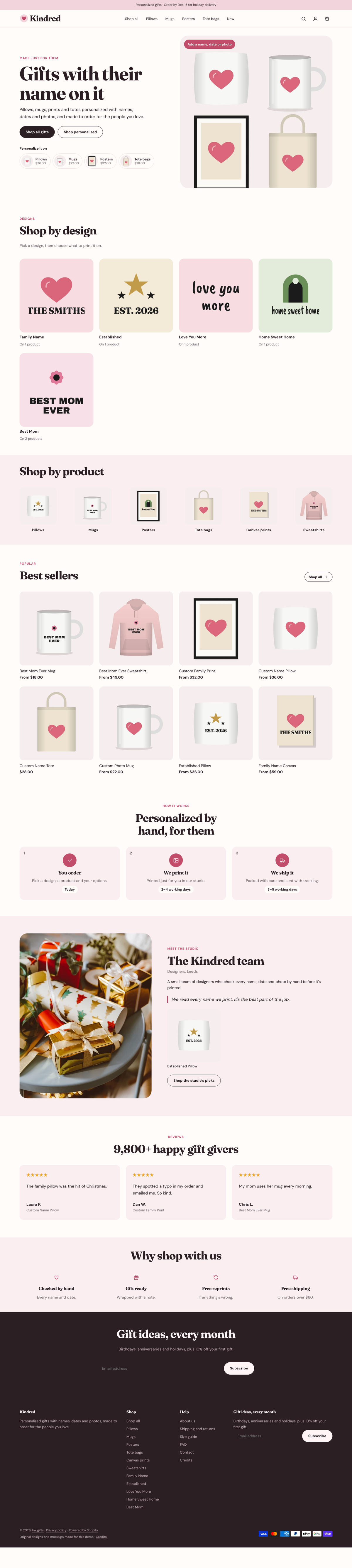 Kindred: the full homepage, top to bottom