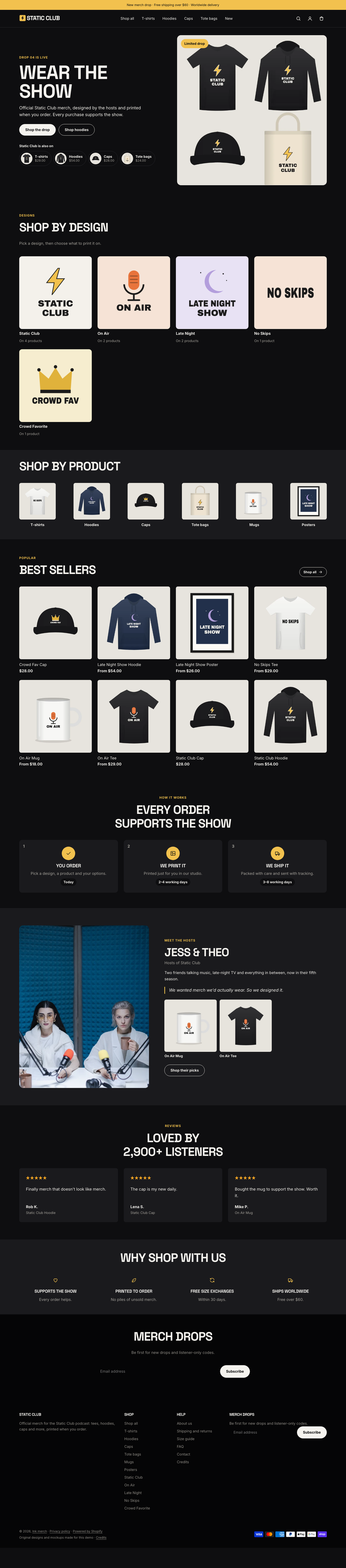Static Club: the full homepage, top to bottom