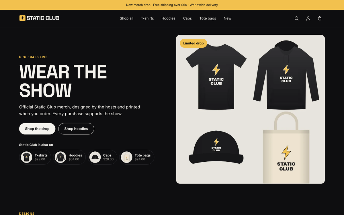 Static Club: design hero built with Ink