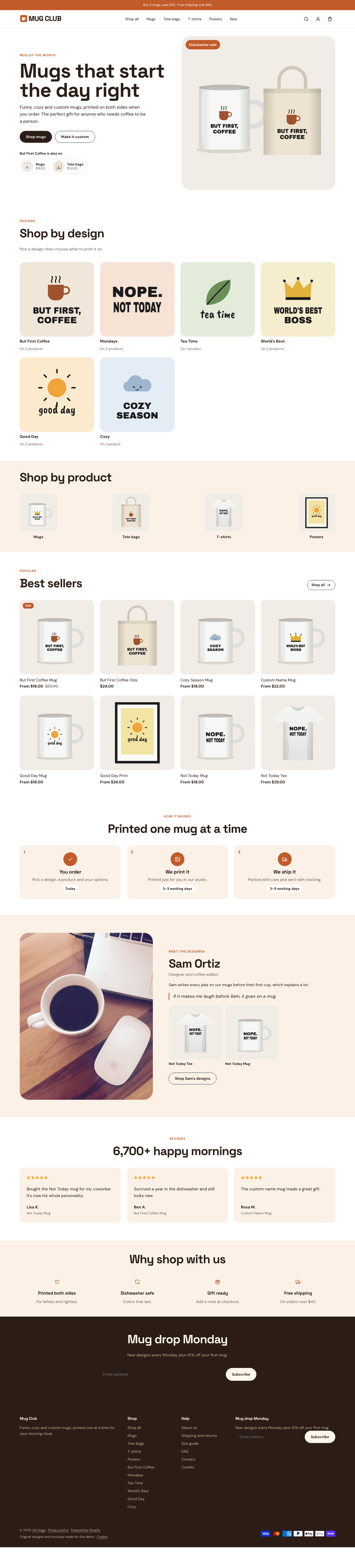 Mug Club: the full homepage, top to bottom