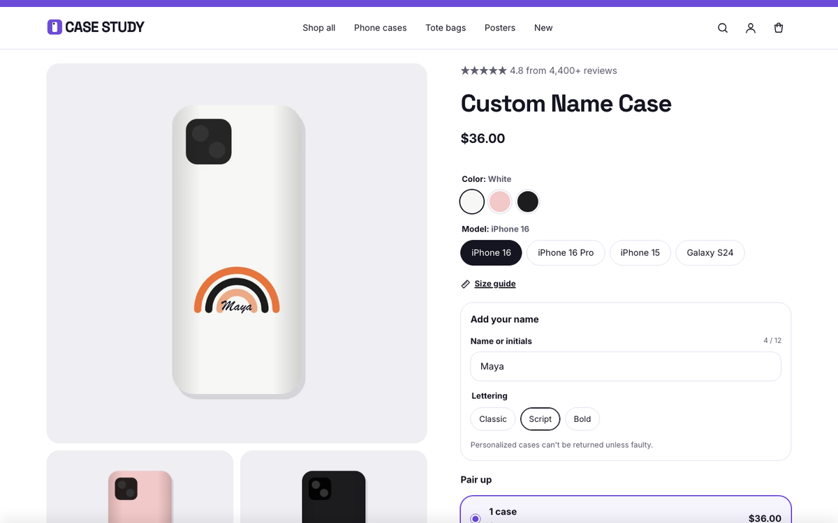 Case Study: product page with swatches, personalization and a delivery estimate