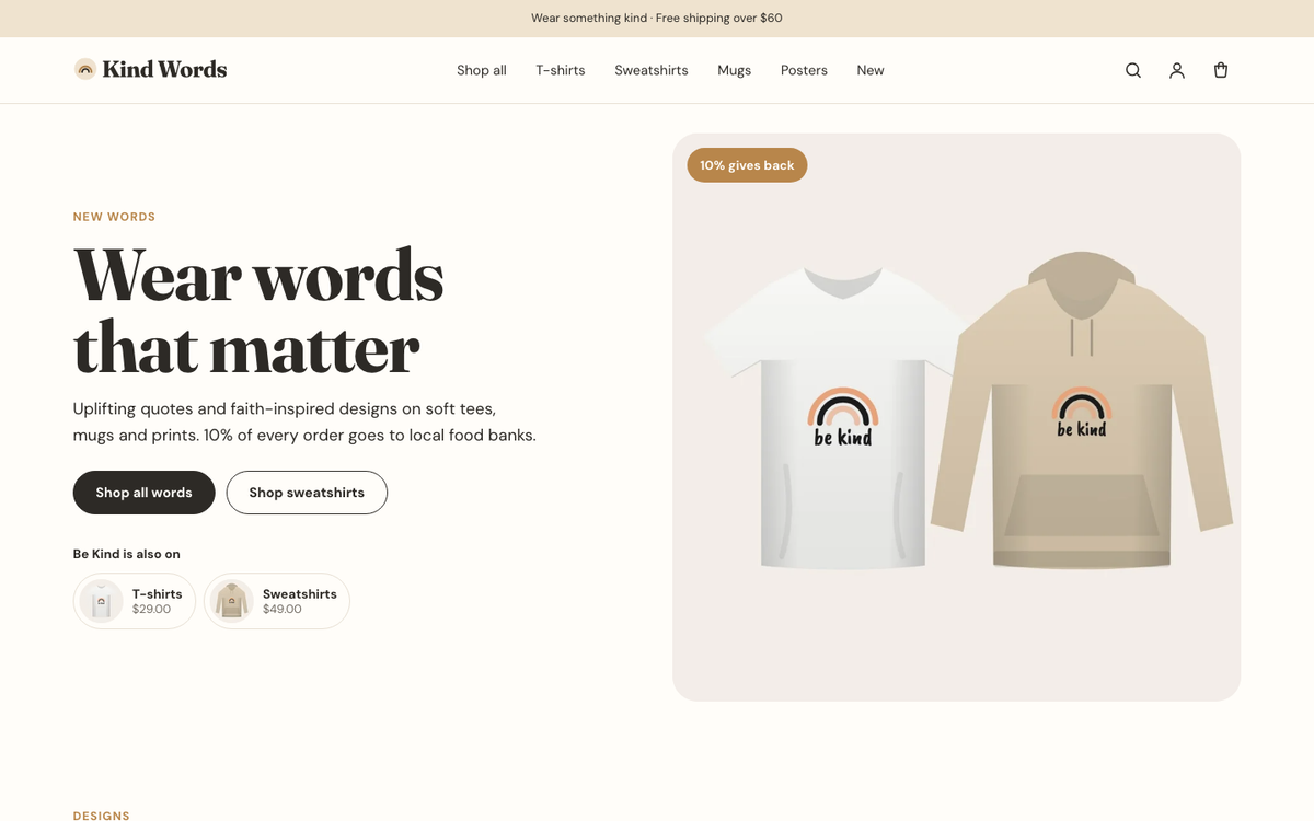 Kind Words: design hero built with Ink