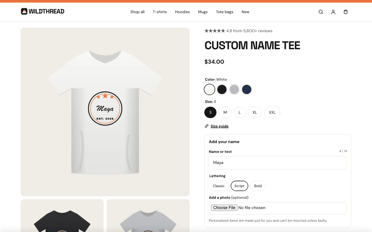 Personalization with a live preview on the mockup