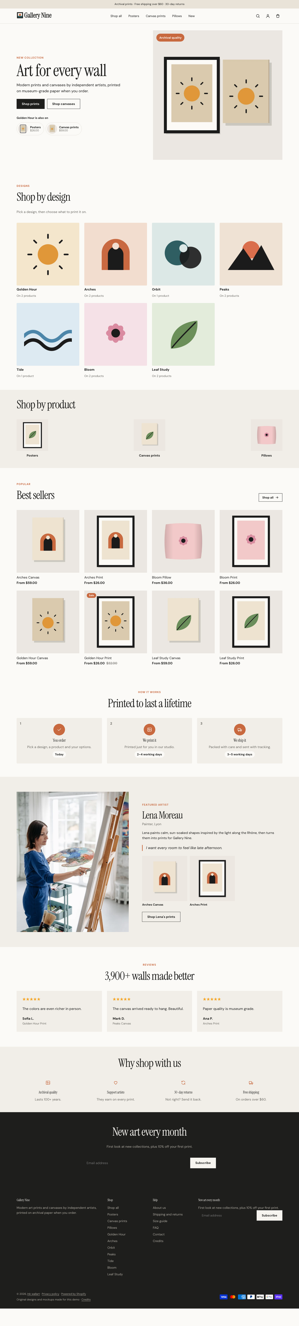 Gallery Nine: the full homepage, top to bottom