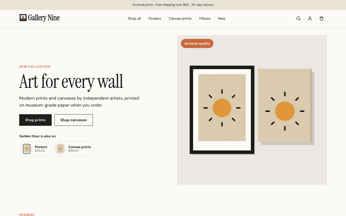 Gallery Nine: design hero built with Ink