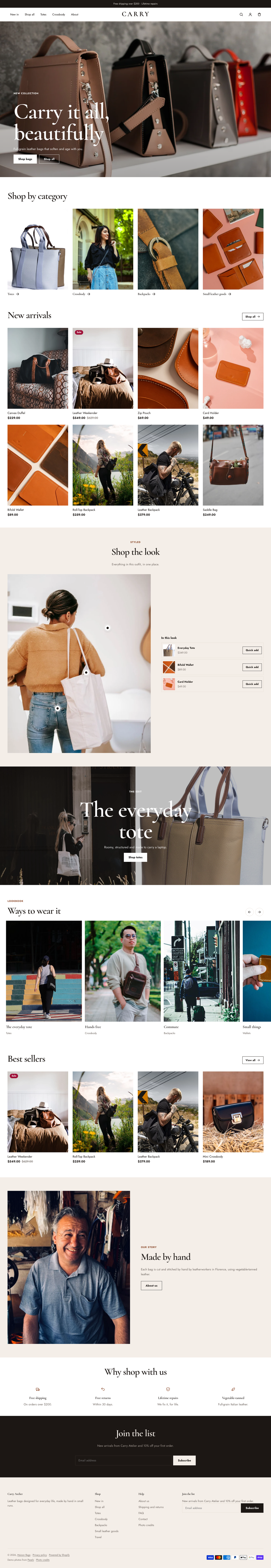 Carry Atelier: the full homepage, top to bottom