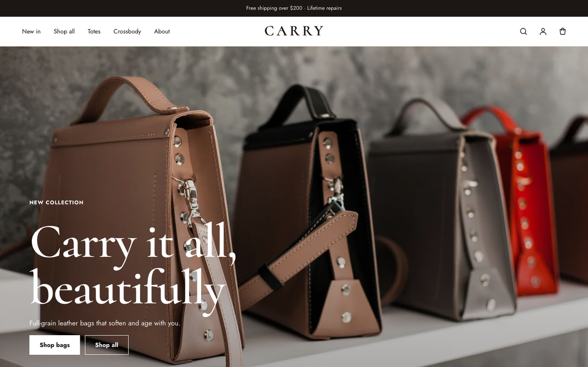 Carry Atelier: editorial homepage built with Maison