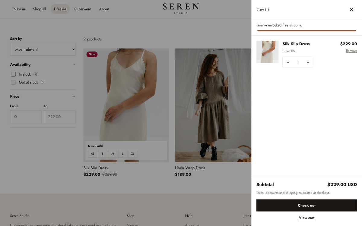 Quick add a size from any product card