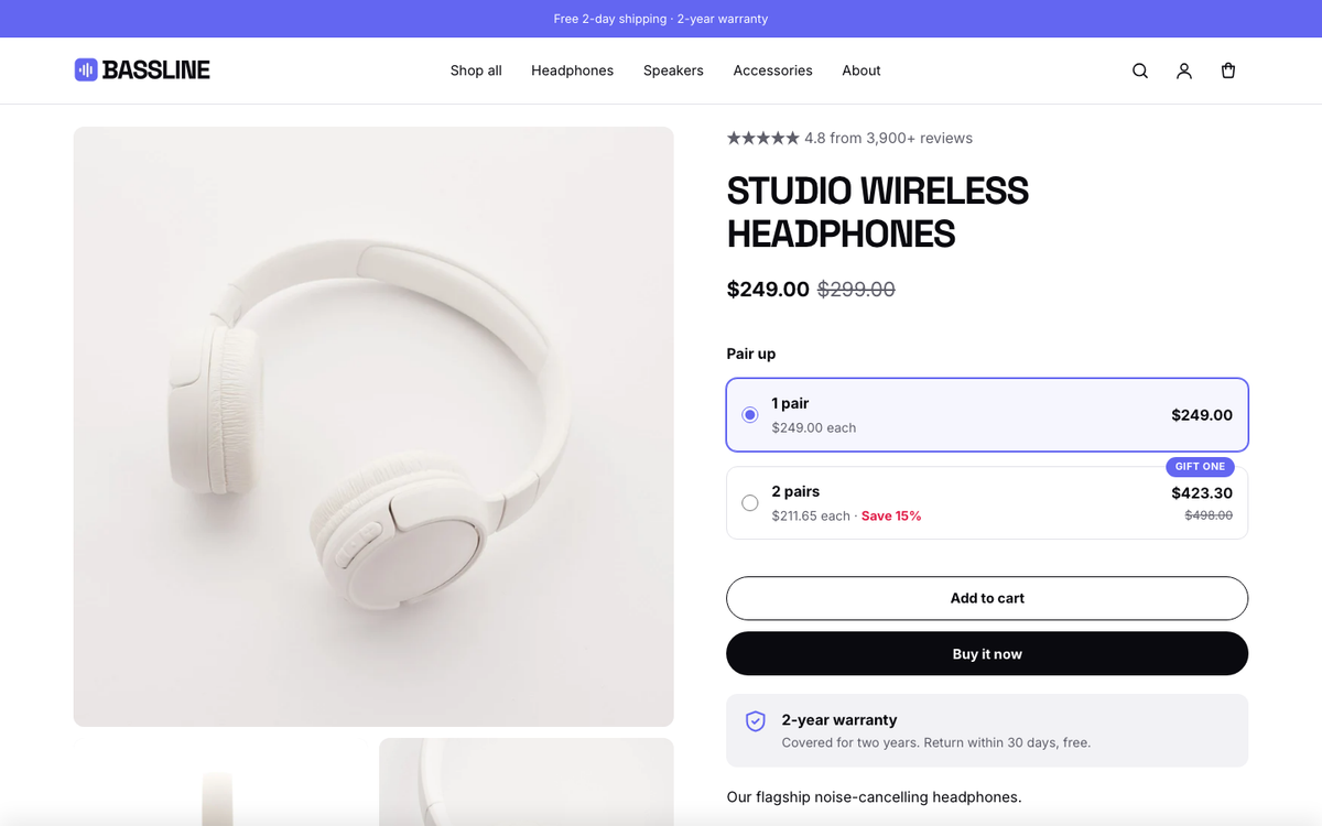 Bassline: product page with bundle offers