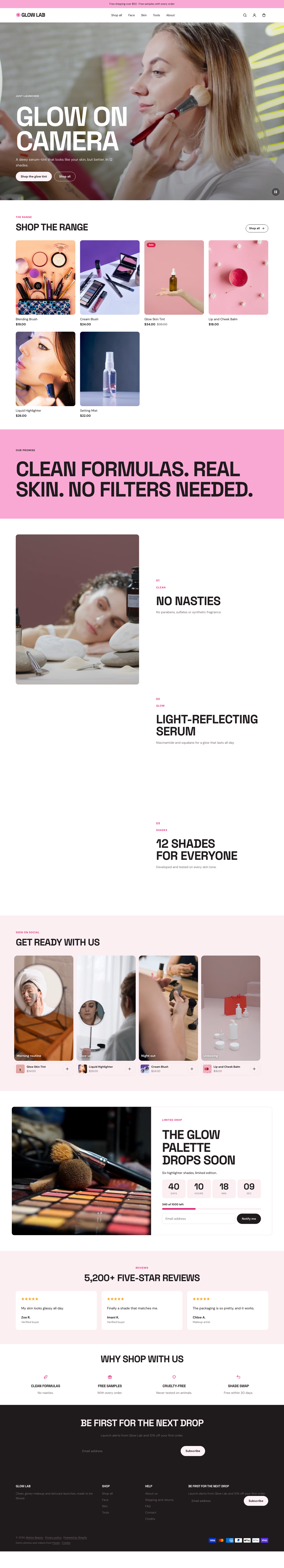 Glow Lab: the full homepage, top to bottom